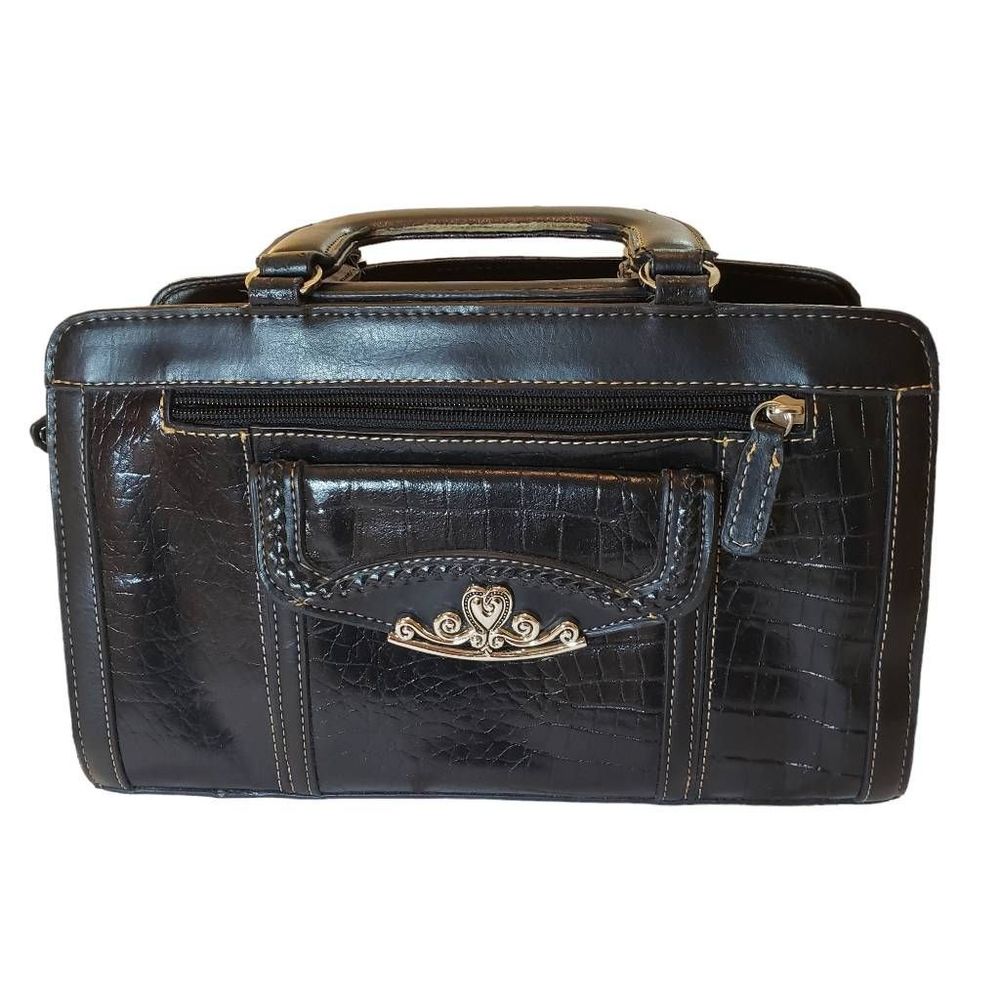 MC Western Style Embellished Satchel Top Handle Croc Embossed Style Leather Type